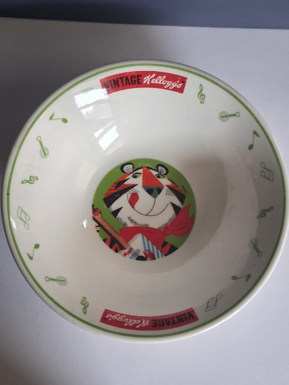 Kellogg's Vintage Tony the Tiger Ceramic Cereal Bowl - White & Green